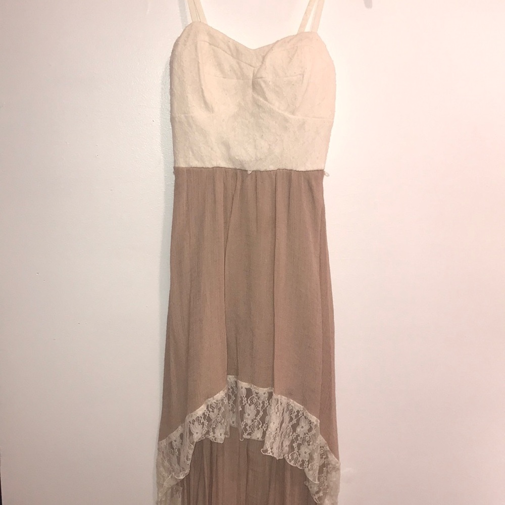 High-Low Cream and Tan Dress